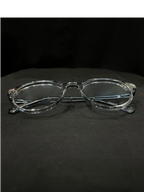 OPTICA KOCKA clear round plastic frames with black kitty corner details. Suitable for medium to heavy faces.