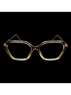 OPTICA sculpted vintage tortoise shell hexagonal acetate eyeglasses with 3D texture.