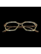 OPTICA sculpted vintage tortoise shell acetate eyeglasses with 3D texture. Clear amber frames.